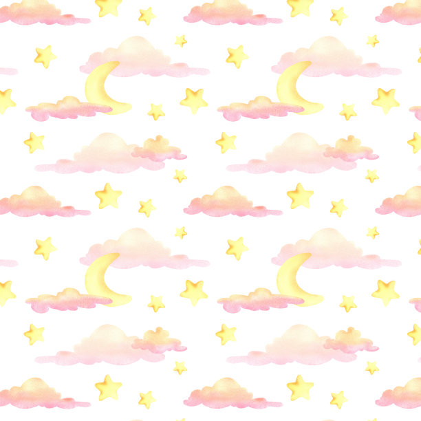 月亮，星星和云的无缝图案。夜空。水彩插图在一个孤立的背景。童年的梦想。壁纸贴。图片下载