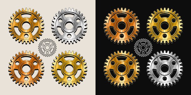 复古风格的金属抛光齿轮。图片下载