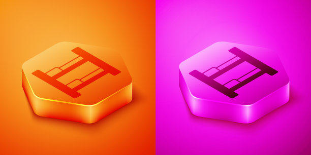 等距酒店房间床图标孤立的橙色图片下载