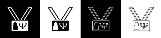 设置心理图标孤立的黑色和白色图片下载