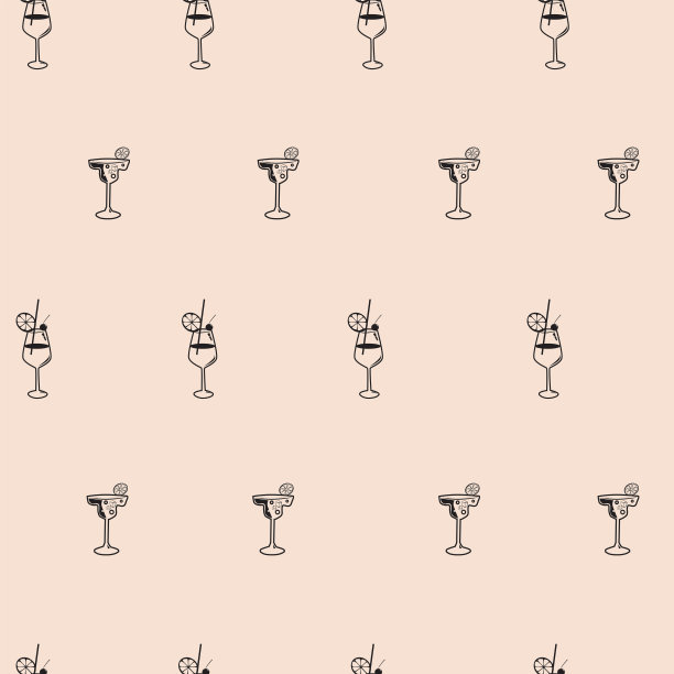 无缝图案鸡尾酒饮料素描背景图片下载