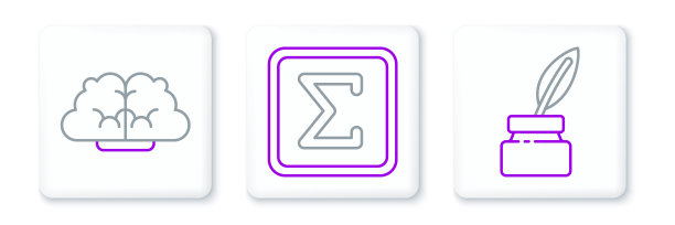 设置线条羽毛和墨水瓶，人脑和西格玛符号图标。向量图片下载