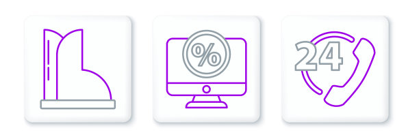 电话线24小时支持，防水橡胶引导和百分之百折扣和显示器图标。向量图片下载