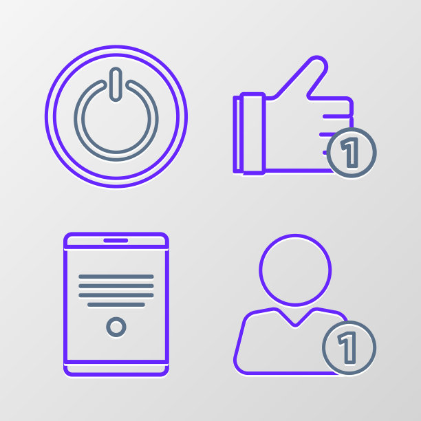 设置线添加到朋友，平板电脑，手喜欢和电源按钮图标。向量图片下载