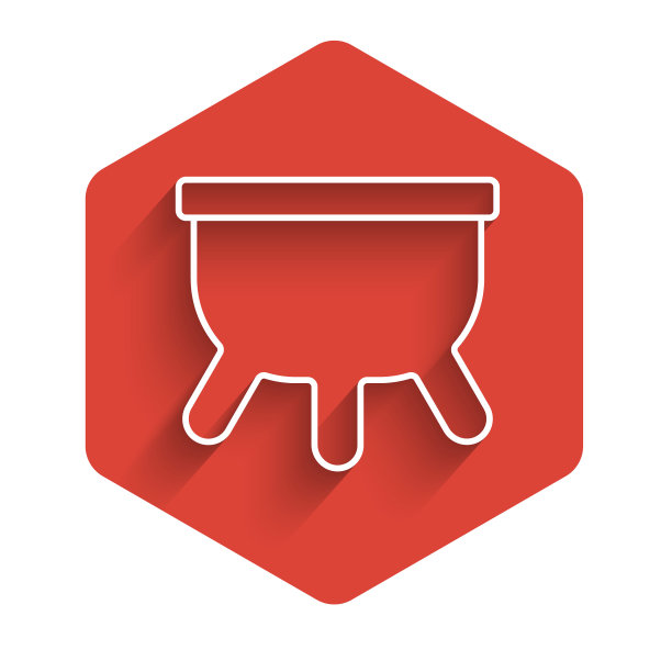 白线乳房图标与长阴影隔离。红色六边形按钮。向量图片下载