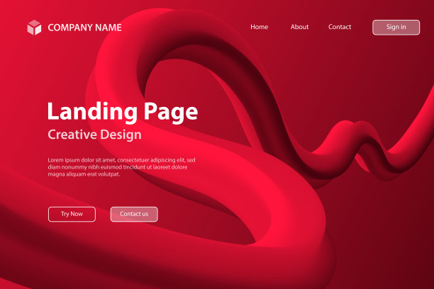 登陆页面模板-红色渐变背景上的流体抽象设计图片下载