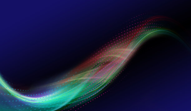 抽象的多色柔和和透明波浪设计孤立在黑色背景上。图片下载