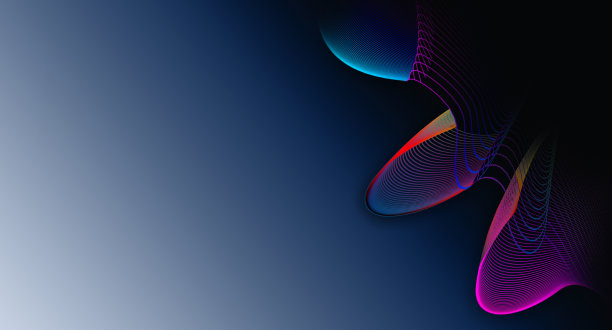 蓝色渐变背景上的多色波浪和曲线与文本空间。图片下载