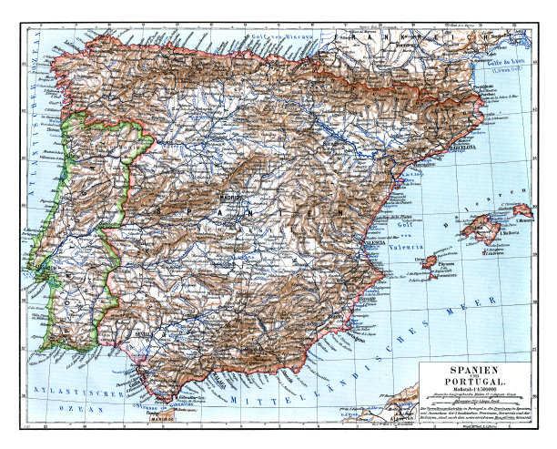 1897年的西班牙和葡萄牙地图图片下载
