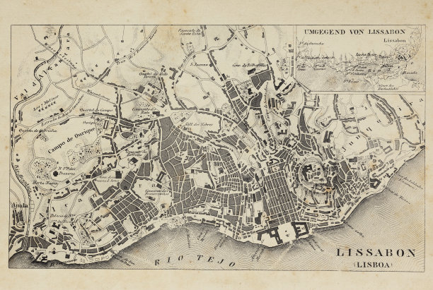 里斯本古董地图葡萄牙插图1851图片下载