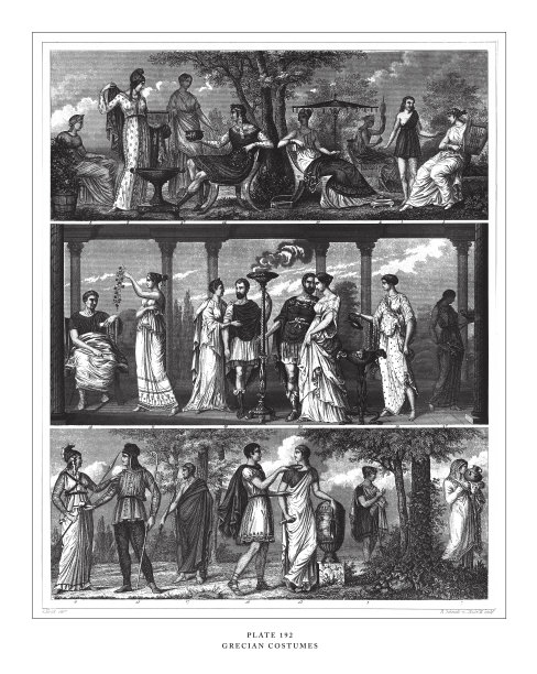 希腊服饰雕刻古董插画，出版于1851年图片下载