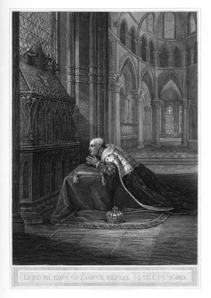 刘易斯七世:贝克特墓前的法国国王，英国维多利亚时代版画，1806年图片下载