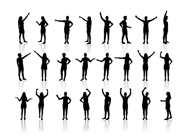 商人，一群男女孤立的剪影图片下载