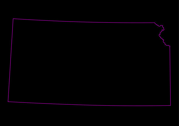 黑色背景上的堪萨斯州霓虹地图图片下载