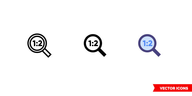 测量比例尺图标三种类型:彩色、黑白、轮廓。孤立向量符号符号图片下载