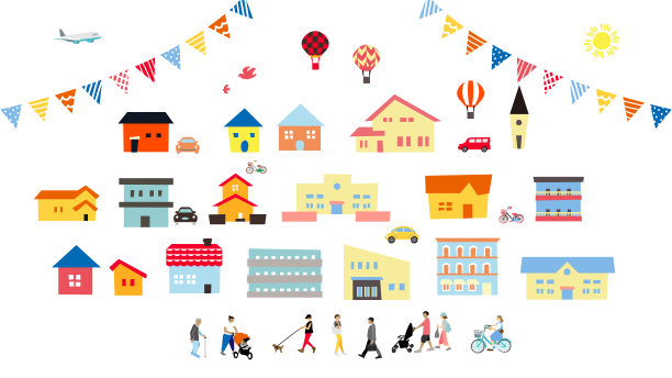 剪贴画集丰富多彩的和可爱的城市景观在斯堪的纳维亚风格图片下载