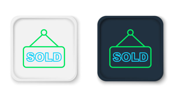带有“Sold”文字的线条悬挂标志图标图片下载