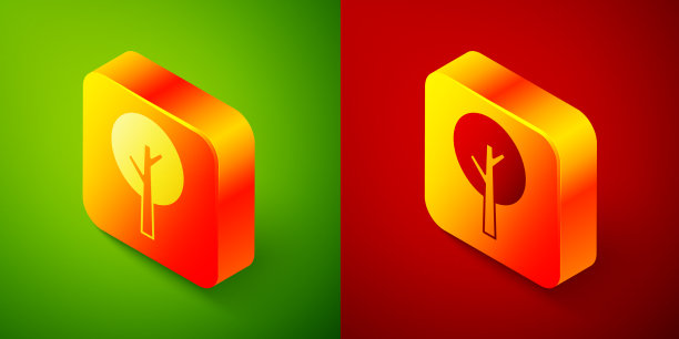 等距树图标隔离在绿色和红色图片下载
