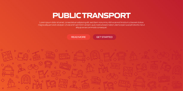 公共交通网络横幅与线性图标，潮流线性风格向量图片下载