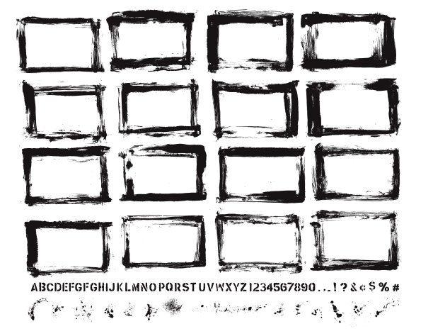 设计师必需品:画边界，油漆飞溅，手模板字母，设计师集合工具包图片下载