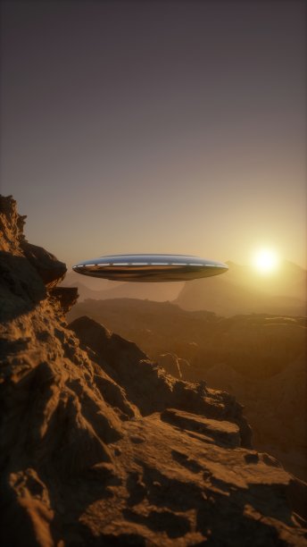 从山的后面升起，UFO板块在空中滑行图片下载