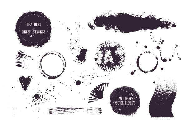 垃圾纹理，笔触，插图剪辑艺术收藏。手绘元素的传单，海报，横幅，邀请设计模板。孤立的背景。图片下载