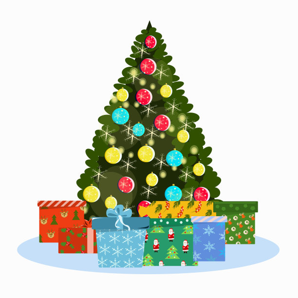 圣诞树下装饰着礼物图片下载