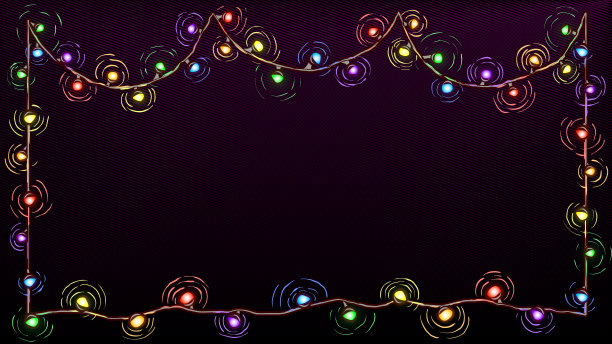 手绘发光的节日背景框架-多色花环。图片下载
