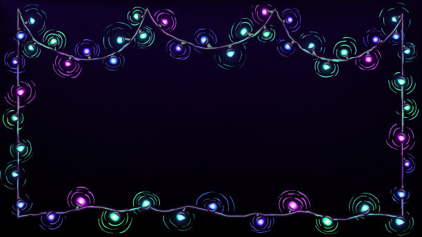 手绘发光的节日背景框架-多色花环。图片下载