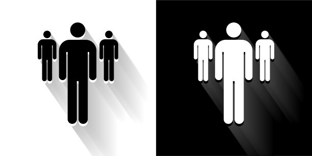 小组棍人物黑色和白色图标与长影子图片下载