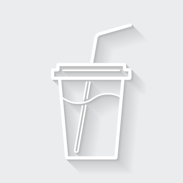 用吸管杯。图标与空白背景上的长阴影-平面设计图片下载