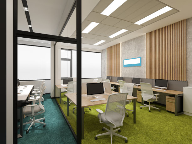 室内设计。电脑生成的办公室图像。建筑可视化。3D渲染。库存图片图片下载