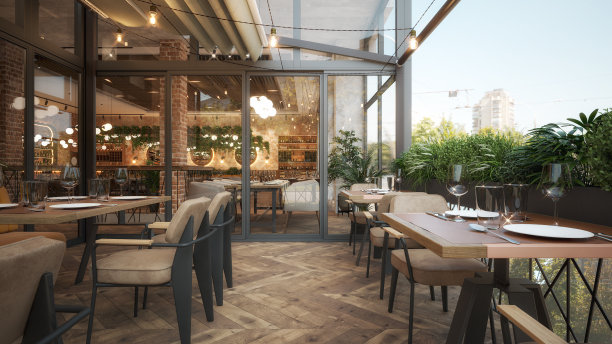 咖啡馆/餐厅/酒吧。室内设计。计算机生成的图像。建筑可视化。3D渲染。图片下载
