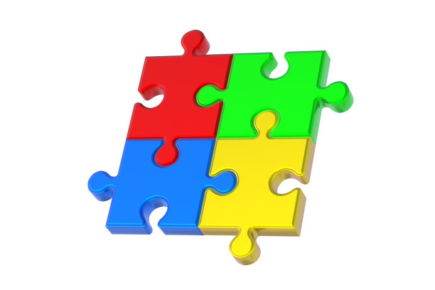 金属化的拼图碎片孤立在白色背景上。三维渲染图片下载