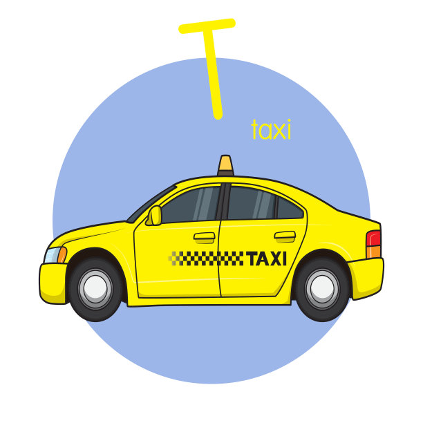 向量插图出租车与字母字母T大写或大写字母儿童学习实践ABC图片下载