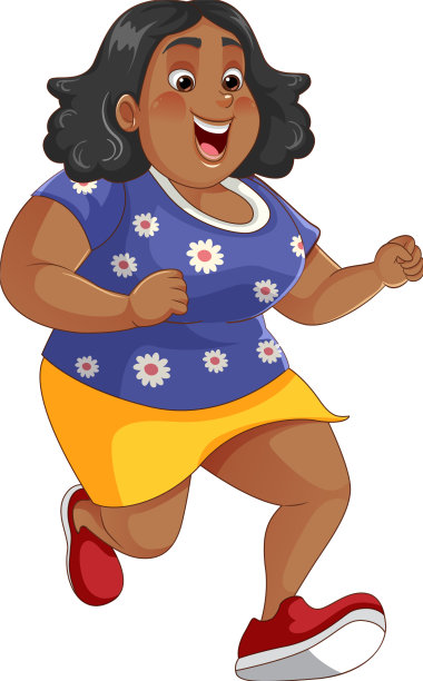 胖乎乎的女人摆出卡通形象跑步的姿势图片下载