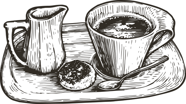一杯咖啡在托盘食物概念草图图片下载