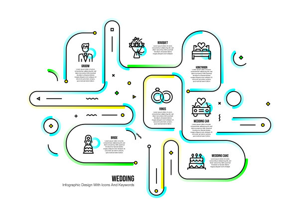 信息图表设计模板与婚礼的关键字和图标图片下载