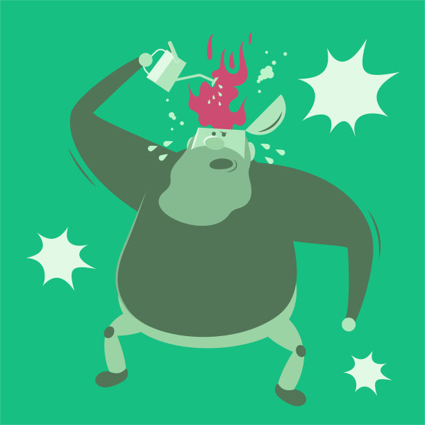 长着大胡子的人用水浇头(着火了，生气了)以减轻压力和情绪(灭火)图片下载