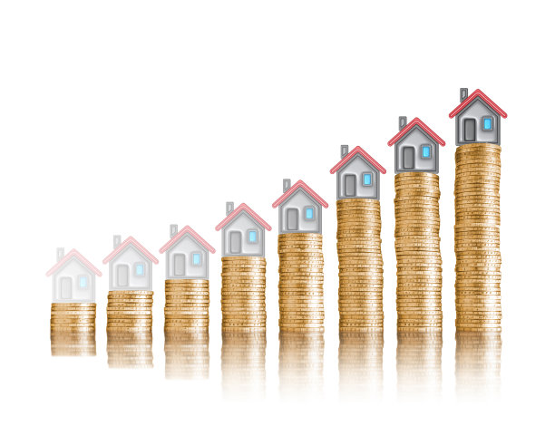 房价上涨与金币房地产插画图片下载
