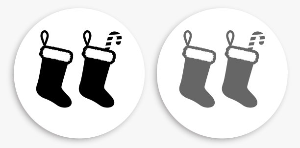 圣诞袜与礼物黑色和白色圆形图标图片下载