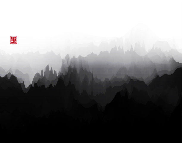 黑白中国山水景观海报矢量背景图片下载