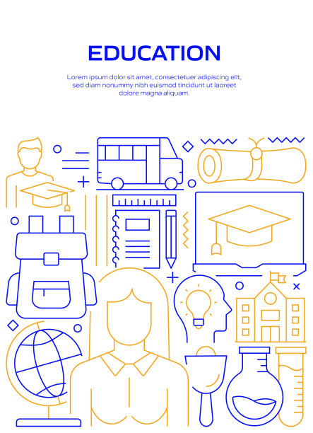 教育和学校相关的现代线条风格矢量插图图片下载
