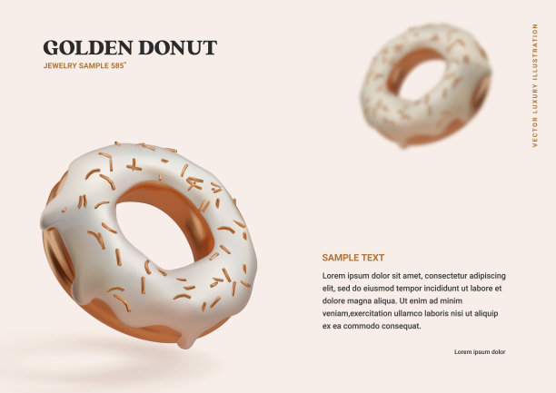 3d现实金色甜甜圈与银色糖衣和金色洒矢量插图。黄金三维现实横幅模板图片下载