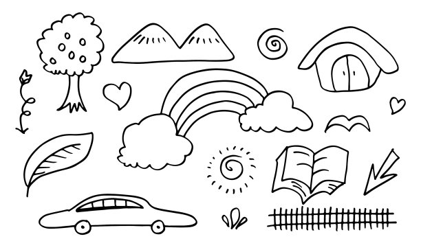 手绘的孩子涂鸦设置在白色背景图片下载