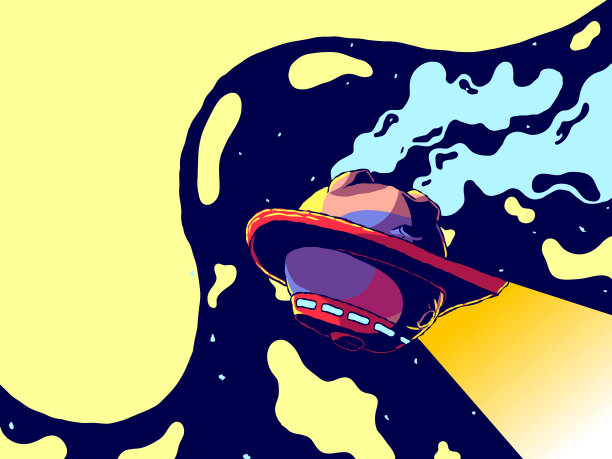 手绘太空未来旗帜插图-宇宙飞船行星在太空。图片下载