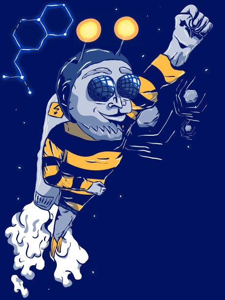 手绘卡通矢量插图宇航员在太空飞行在一个喷气背包。图片下载