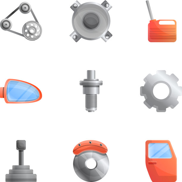 汽车发动机配件图标集卡通风格图片下载