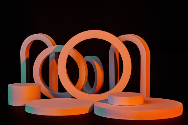 珊瑚平圆柱形展示平台与环和拱门上的黑色图片下载