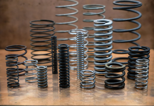 不同尺寸的弹簧。铜的背景。图片下载
